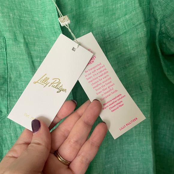NWT Lilly Pulitzer Sea View Linen Button Down Top in Spearmint XXL - Picture 8 of 9